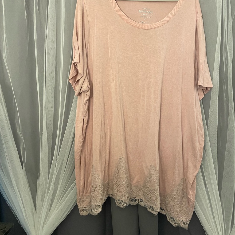 Torrid Soft Pink Lace Trim Tee